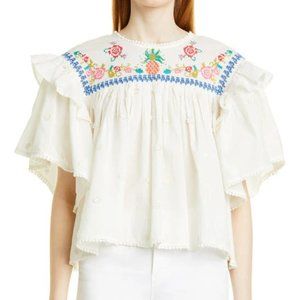 FARM Rio OFF-WHITE CROSS STITCH EMBROIDERED BLOUSE